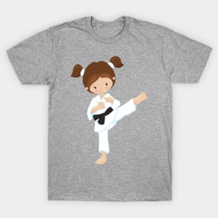 Karate Girl, Cute Girl, Brown Hair, Black Belt T-Shirt